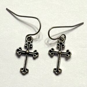 Women’s Silver Cross Religious Dangle Earrings
